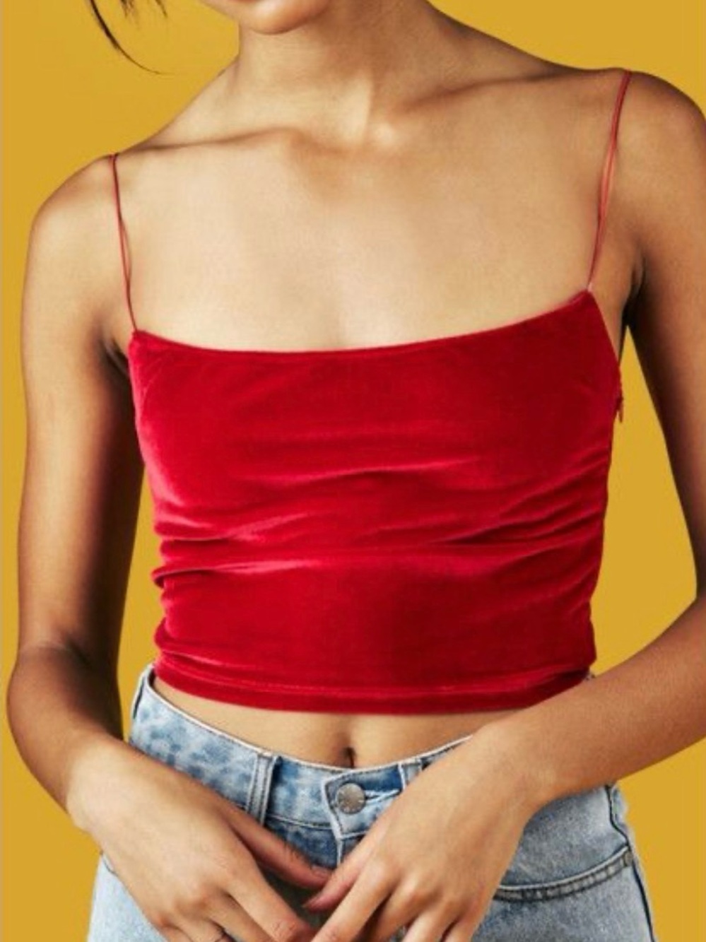 UNIF Gia Velvet Spaghetti Strap Crop Top - Red